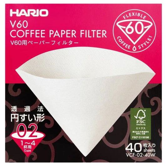 Filtro Hario V60 02 (40 unidades) - Papel para Café en Cono